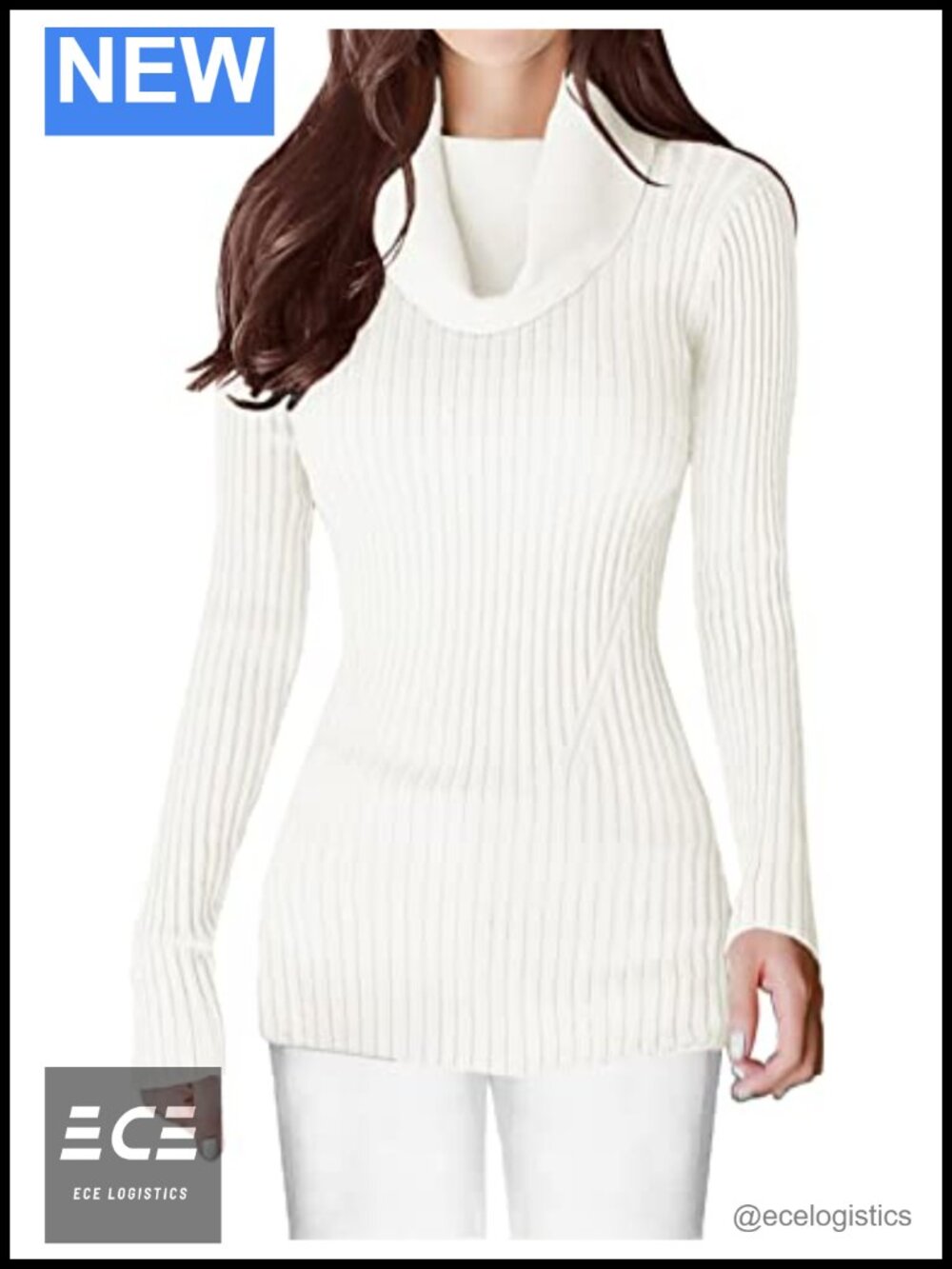 Women's Cowl Neck Ribbed Knit Long Sleeve Slim Fit Bodycon Sweater